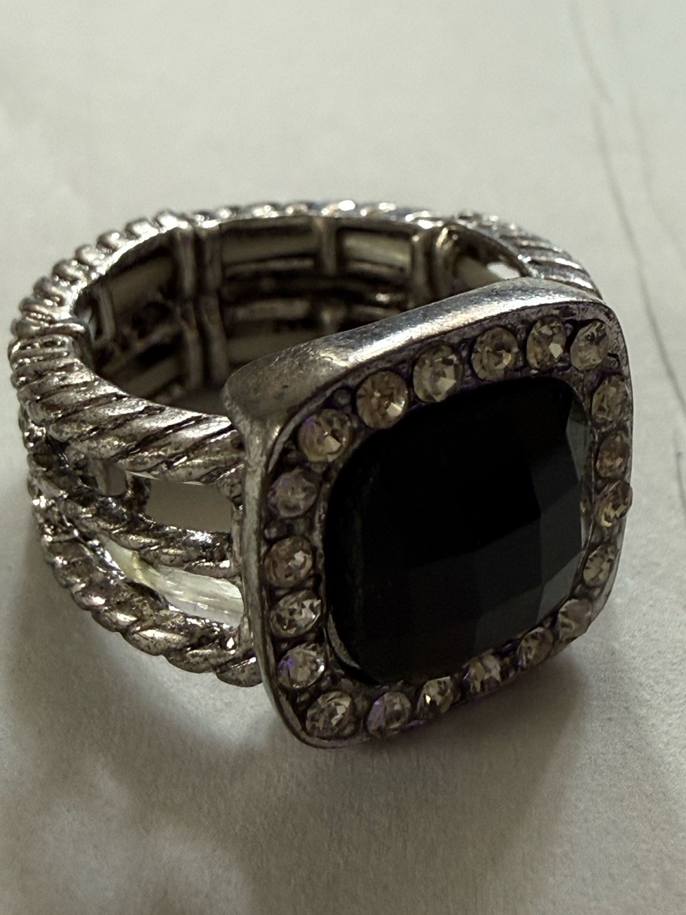 Silver-Tone Black Crystal Statement Ring - Women Jewelry